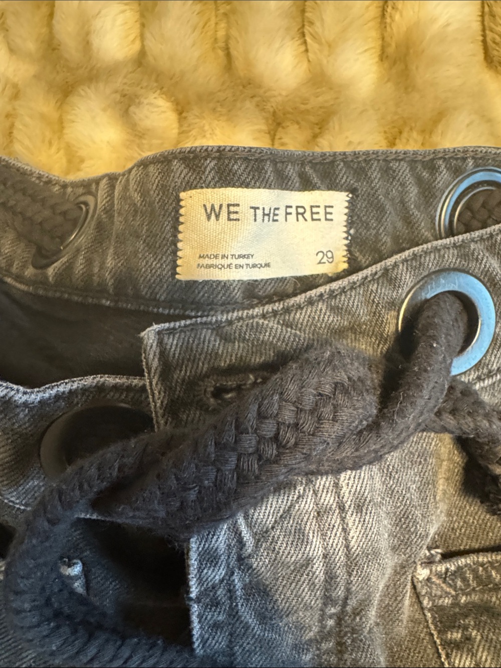We The Free Charcoal black Drawstring Frayed Denim Shorts - Picture 4 of 5